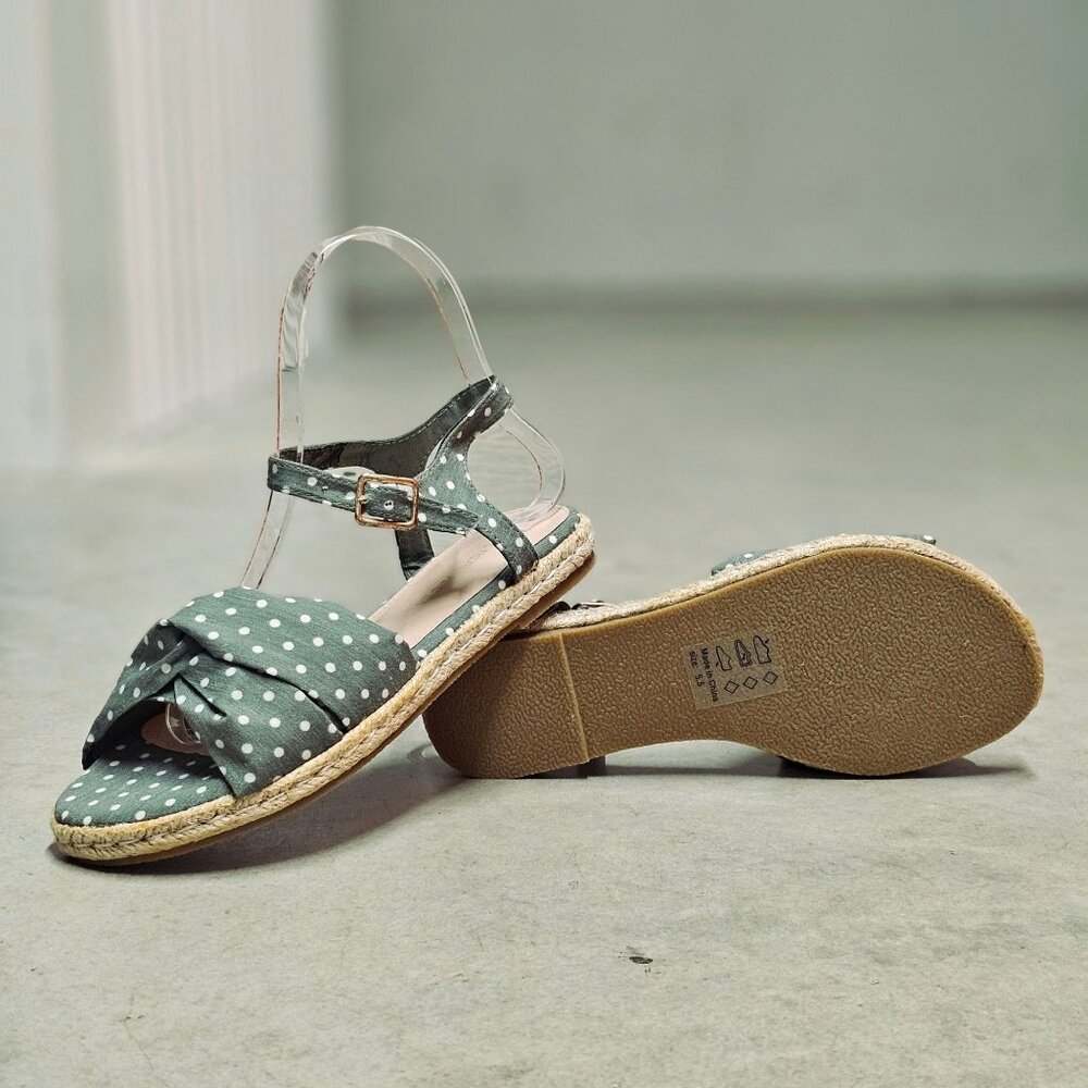 Polka Dot Espadrille Flat Sandals With Knot Detail & Adjustable Ankle Strap - Picture 4 of 4